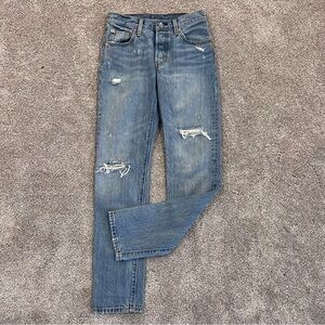 Levi’s Levi 501 Jeans Pants Women Size 24X32 Button Fly Pants Cotton Blue Holes